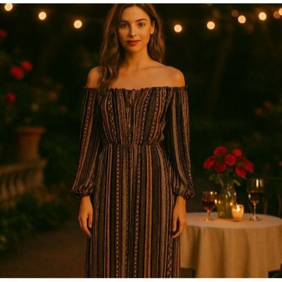 Gilli Womans Midi Dress S Rayon Black Gold Boho Chic Date Night Whimsygoth - Picture 2 of 14